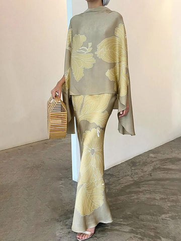 Sonicelife-Elegant Floral Irregular Skirt Suit