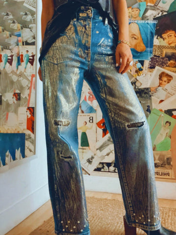 Sonicelife-Sparkling Beaded Wide-Leg Jeans