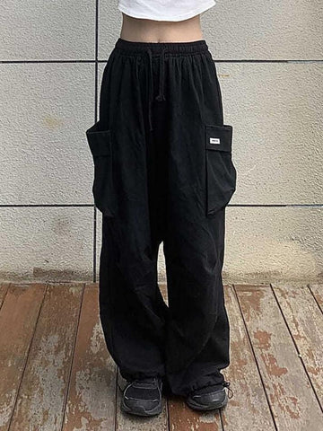 Sonicelife-Mid Rise Drawstring Cargo Jogger Pants