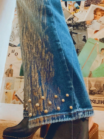 Sonicelife-Sparkling Beaded Wide-Leg Jeans