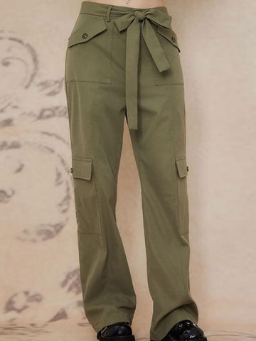 Sonicelife-Low Waist Pocket Straight-Fit Cargo Pants