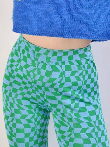 Sonicelife-Psychedelic Checkerboard Print Wide-Leg Pants