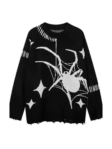 Sonicelife-Spider Jacquard Tattered Hem Sweater