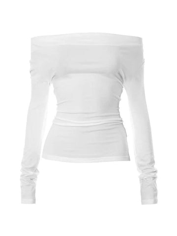 Sonicelife-Solid Color Stacked Neck Backless Lacing Long Sleeve Tee