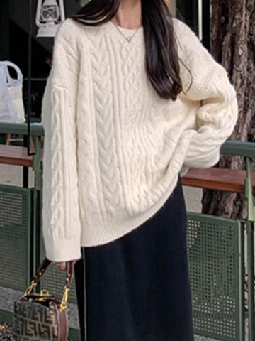 Sonicelife-Solid Cable Knit Pullover Sweater