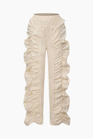 Sonicelife-Solid Ruched Straight Leg Pants