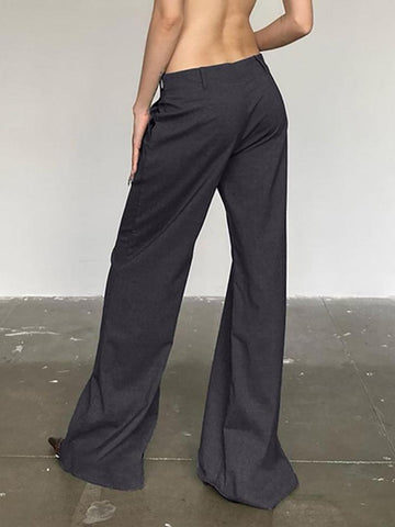 Sonicelife-Low Waist Plain Slim-Fit Boot-Cut Pants