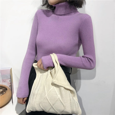 2023 Autumn Winter Thick Sweater Women Knitted Ribbed Pullover Sweater Long Sleeve Turtleneck Slim Jumper Soft Warm Pull Femme