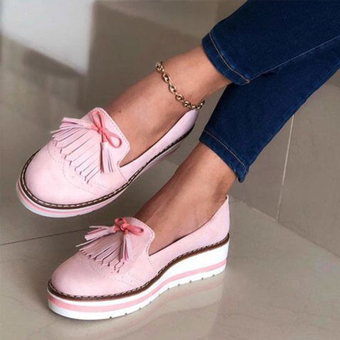 Sonicelife Women Tassel Bowtie Loafers Woman Slip On Sneakers Ladies Soft PU Leather Sewing Flat Platform Female Shoes All Seasons 2023 New