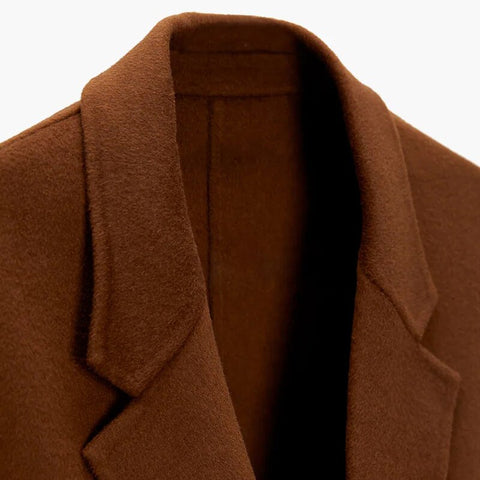 2023 Autumn Winter Men Fashion Vintage Double-sided Wool Coat Casual Pockets Solid Long Warm Woolen Outwear Man