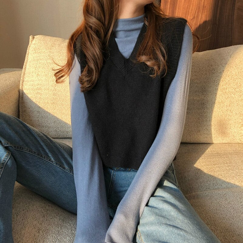 Christmas Gift Women V-Neck Knitted Vest 2023 New Spring Autumn Sweater Vests Short Female Casual Sleeveless Twist Knit Pullovers