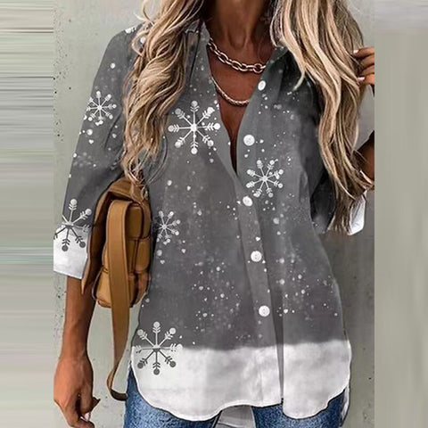Sonicelife  Retro Patchwork Abstract Beauty Print Blouse  Off Shoulder Lace Hollow Out Shirt Women Fashion Lapel Button 3/4 Sleeve Blusa