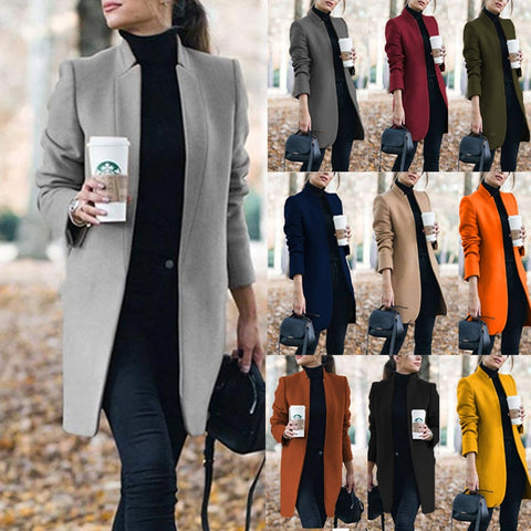 Sonicelife women's elegant long wool coat solid color long sleeve chic coat women's coat autumn and winter 2023