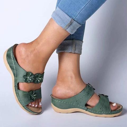 Sonicelife  Women Sandals New Summer Shoes Woman Plus Size 44 Heels Sandals For Wedges Chaussure Femme Casual Flower Vintage Wedge Heel