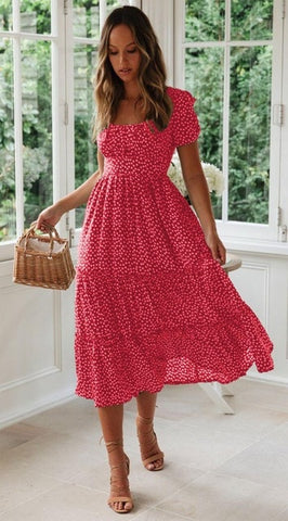 Sonicelife Vintage Vintage Print Puff Sleeve summer Beach sweet dresses Casual Square collar floral maxi long dress 2024 festa