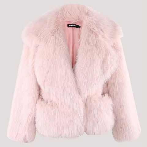 christmas outfit Sonicelife Winter Short Oversized Hairy Soft Thick Warm Black Faux Fur Coat Women Loose Luxury Blue White Pink Fluffy Jacket