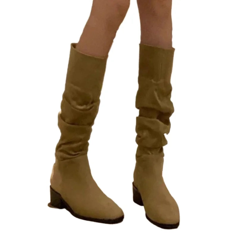 Sonicelife Women Suede Pointed Toe Chelsea Boots Mid Heels Shoes 2024 Winter Designer New Party Shoes Sexy Fashion Walking Mujer Zapatos