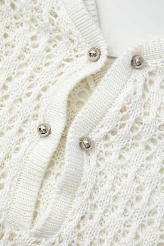 Sonicelife-V-neck Open Knit Long Sleeve Maxi Dress