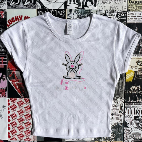 Sonicelife trashy Y2k Clothes Crop Top Women Harajuku T Shirts Gothic Cute rabbit Print Harajuku Streetwear Graphic Slim Tee Kawaii Summer