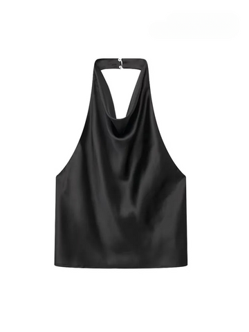 Sonicelife Women Fashion Satin Flowing Halterneck Tank Tops Sexy Backless With Button Female Camis Mujer