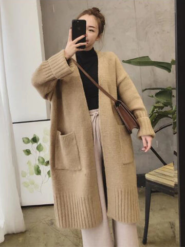 christmas outfit Sonicelife Autumn Winter Knitted Cardigan Women Sweater Jacket 2025 Elegant Vintage Loose Long Outerwear Maxi Y2k Sweater Coat Soft Jacket