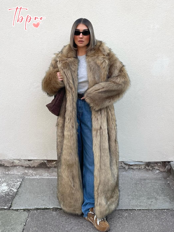 christmas outfit Sonicelife Fashion Oversized Lapel Collar Faux Fur Long Coat For Women Chic Long Sleeve Thick Warm Fluffy Jacket 2025 Lady High Streetwear