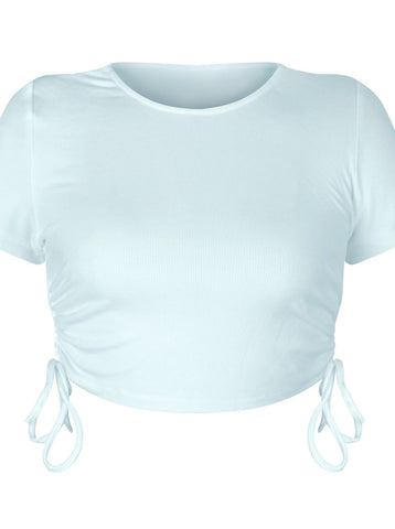 Sonicelife-Stylish Drawstring Short-Sleeve Crop Top