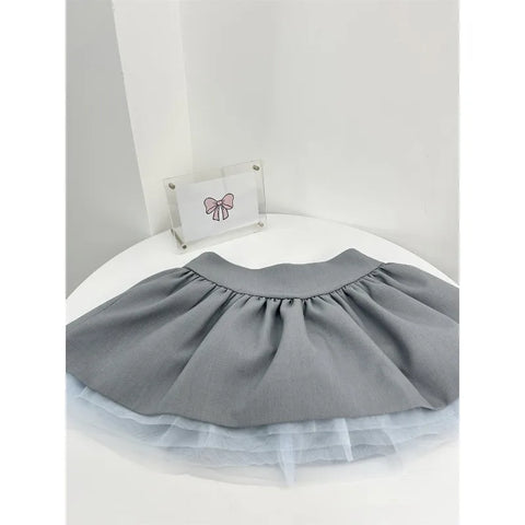 Sonicelife Preppy Style Grey 2 Piece Set Summer Women Korean Fashion Y2k Crop Tops High Waist Kawaii Slim Mini Skirt Hot Girls 2000s