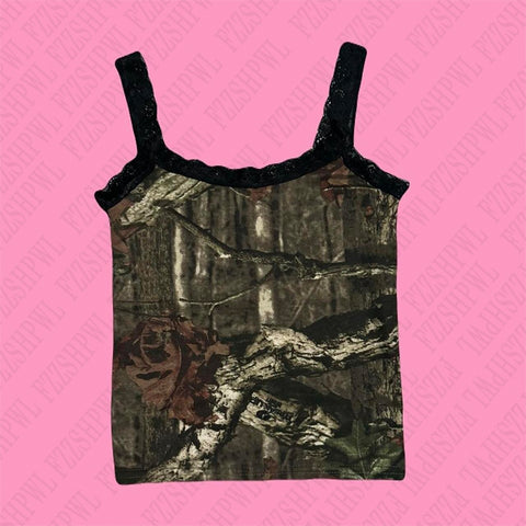 Sonicelife Pattern Aesthetic Lace Y2K Punk Halter tops Singlet Woman Vintage Clothes 2000s Slim Grunge Classic Rock Summer Gothic emo Sling