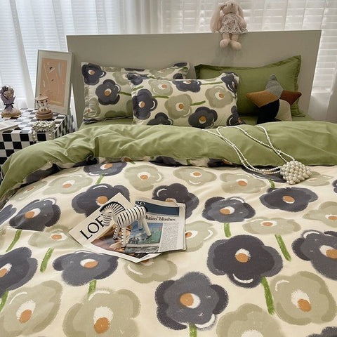 Sonicelife Ins Nordic Pastoral Style blue Floral Duvet Cover With Pillow Case Princess Bed Sheet Kids Girls Bedding Set King Queen Cute