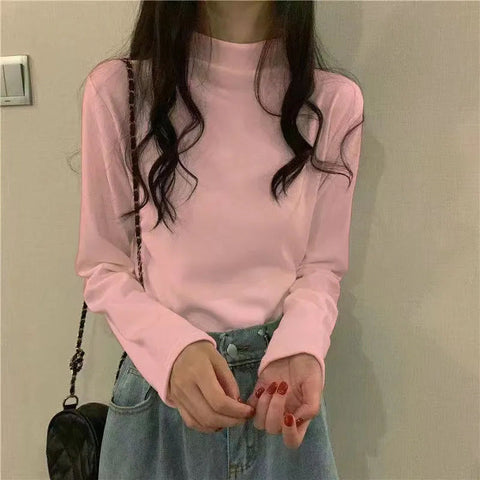 Black Friday Sonicelife Fall Half Turtleneck Warm Women Sweater Fashion Long Sleeve Basic Knitted Jumper Female High Elastic Simple Solid Color Pullover