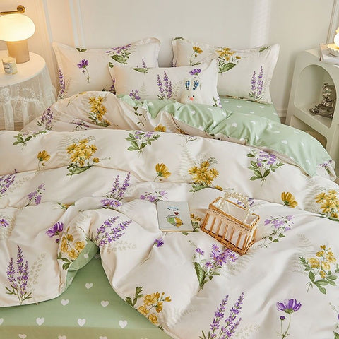 Sonicelife Garden Flowers And Cute Rabbit Pattern Duvet Cover Nordic Style Full Size Bedding Sets Queen Double For Girls Gift Pink