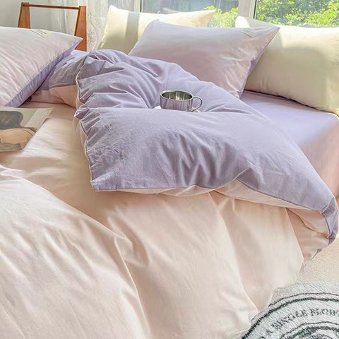Sonicelife INS White And Blue Grey Solid Color Bedding Set Flat Bed Sheet Duvet Cover Double Full Queen King Bedclothes Pure Bedroom Linen