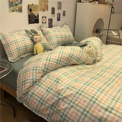 Sonicelife Ins Pink Cute Duck Cartoon Fruit Printed Bedding Set Soft Queen King Size Flat Bed Sheet Quilt Cover Pillowcase Kawaii