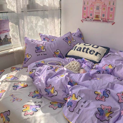 Sonicelife Korean Style Cartoon Sheep Bedding Set Girls Kids Twin Full Queen Size Bed Flat Sheet Duvet Cover Pillowcases Bed Linen Kawaii