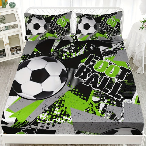 Sonicelife 3pcs Sports Football Fitted Sheet Set (1 Fitted Sheet + 2 Pillowcase, Without Pillowcase) Soft Comfortable Bedding Mattress