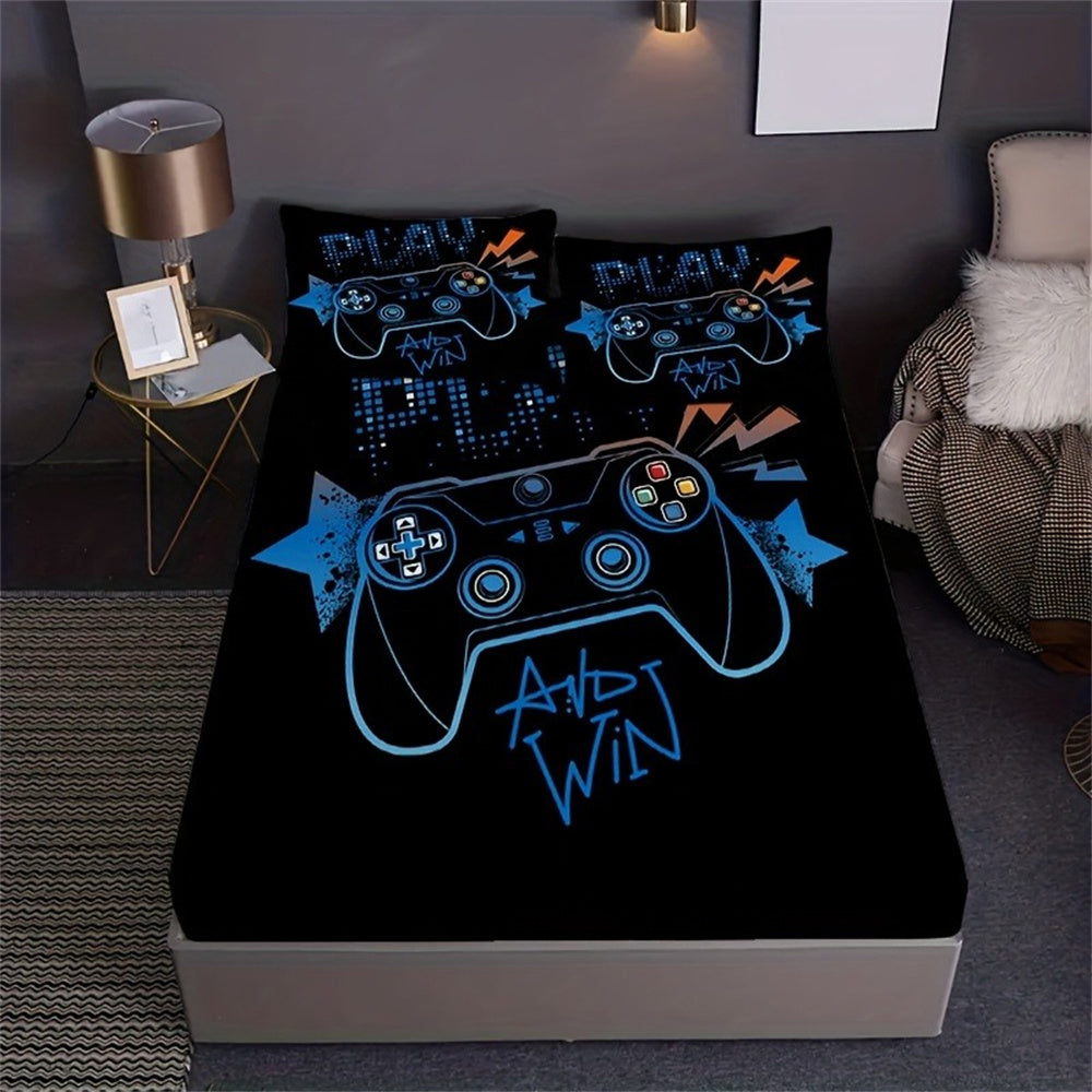 Sonicelife Games 3D Print Fitted Sheet Set Soft Comfortable Breathable Game Pad Bedding Set for Bedroom Guest Room