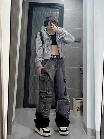 christmas outfit Sonicelife Women's Black Gothic Y2k Baggy Jeans Harajuku Japanese 2000s Style Oversize Denim Trousers Vintage Emo Jean Pants Trashy Clothes