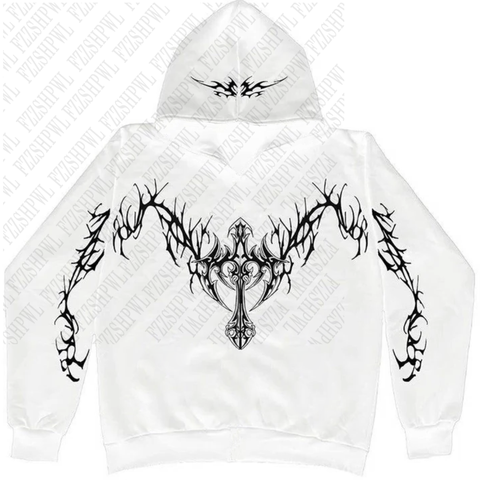 Sonicelife Fashion Vintage Y2K Aesthetic Punk Hooded Women Casual Sweatshirts Street Gotn Hoodies Grunge Tide Print Metal Rock emo Clothes