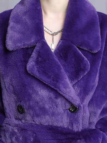 christmas outfit Sonicelife Winter Long Oversized Purple Warm Thick Fluffy  Faux Fur Coat Women Sashes Bat Sleeved Loose Casual Furry Overcoat