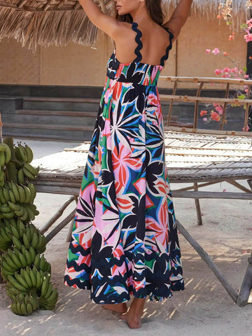 Sonicelife-Printed Suspender Maxi Dress