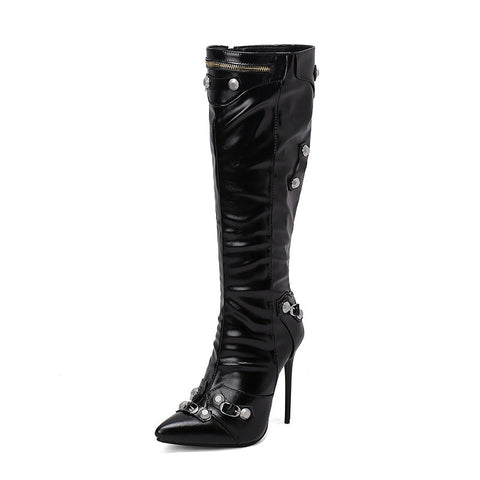 thanksgiving outfit Sonicelife Sexy Women Long Boots Pointed Toe Stiletto 12cm Decoration 46 47 48 Female Knee High Booties