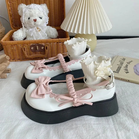 Sonicelife Shoes Woman Flats All-Match Oxfords Bow-Knot Clogs Platform Dress Comfortable New Leather Butterfly Summer Creepers Nurse Butter