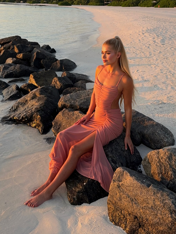 Sonicelife Women U Neck Lace Up Sling Long Dresses New Summer Mesh Sleeveless Backless Open Back Solid Color Robes Dresses 2025 Woman Party