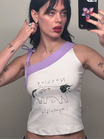 Sonicelife Hotsweet Y2k Camisole Women Streetwear Hipster Vintage 2000s Cute Kawaii Lettes Printed Lace-up Crop Tank Tops Female