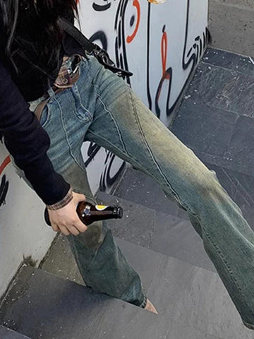 Sonicelife-Vintage Distressed Splice Flare Jeans