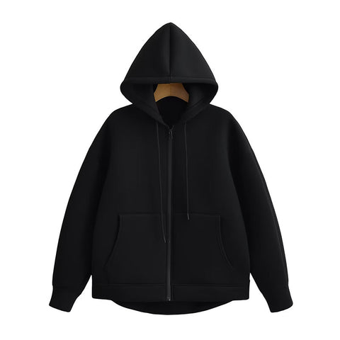 Black Friday Sonicelife Casual Solid Zipper Hoodies Women Loose Drawstring Pockets Thick Sweatshirt Jackets Female Autumn Fashion Simple Outwear