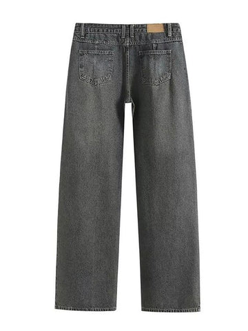 Sonicelife-Low Rise Washed Wide Leg Jeans