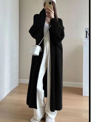 Black Friday Sonicelife Casual Imitation Mink Fleece Long Cardigan Women Korean Loose Plush Solid Open Sweater Female Autumn Chic Street Outwears