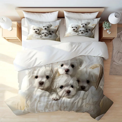 Sonicelife 3PCS 100% Polyester Ultra-Soft 3D Dog Print Duvet Cover Set - Cozy Patchwork Bedding for Bedrooms & Guest Rooms-(1 Duvet Cover)